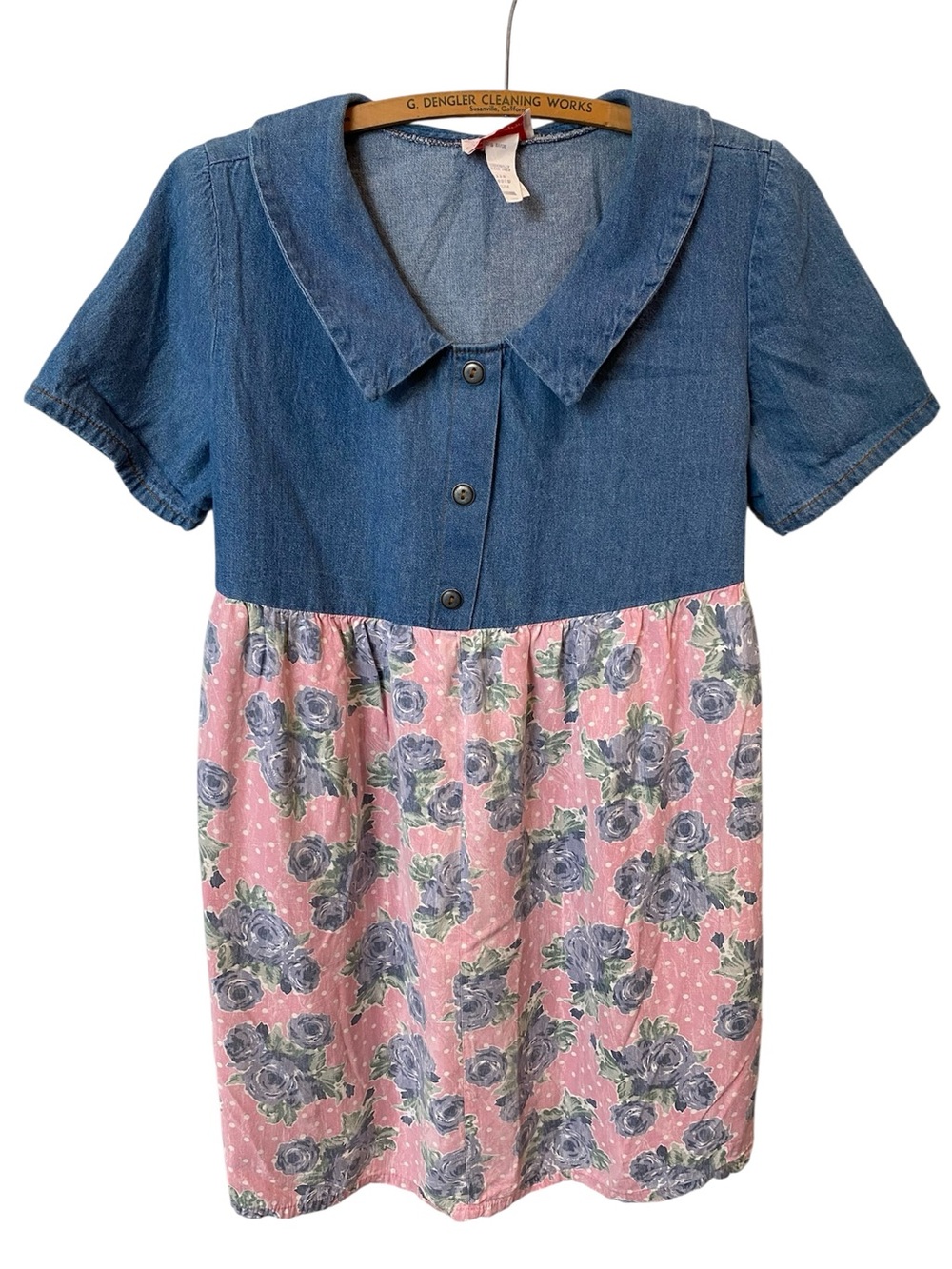 Vintage 90s Floral Denim Maternity Dress Babydoll Dress Cottagecore
